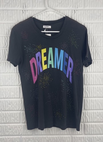 Lauren Moshi Shirt Size XS Dreamer Bling Black Tee Short Sleeve Rhinestones