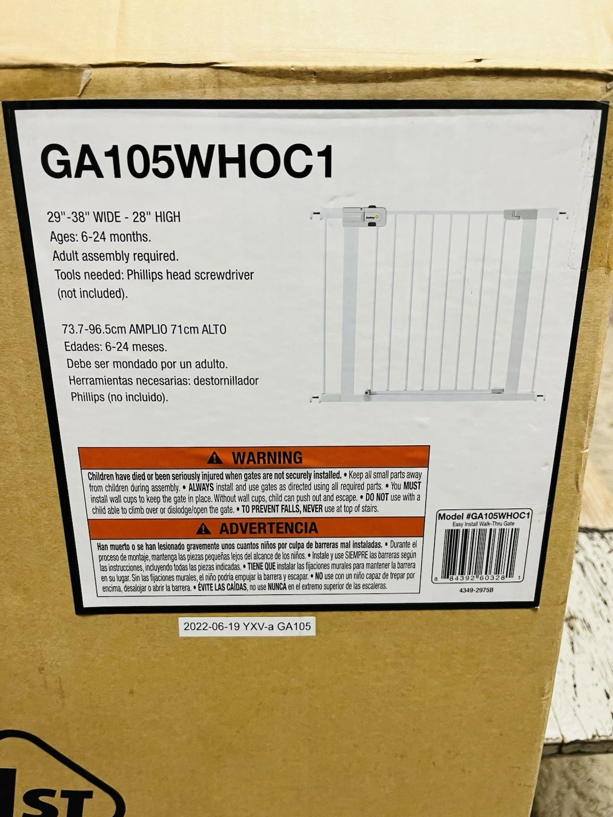 Safyey 1st Easy Install Walk Thru Gate GA105WHOC1 29-38"W X 28" H