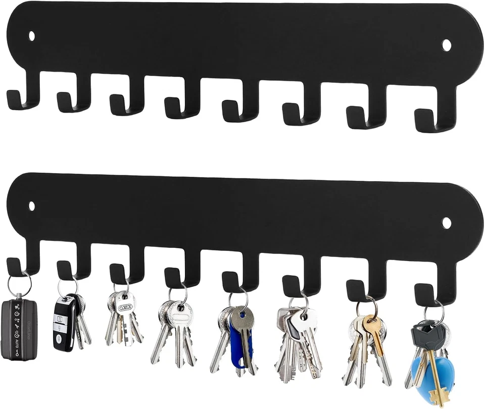 Pacote com 2 porta-chaves para parede, ganchos de chave com 8 ganchos, porta-chaves para parede sem broca... - Imagem 3 de 4