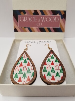 Grace & Wood Co. Lightweight Christmas Tree Wood And Cork Dangle Earrings