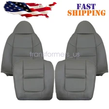 Fits 2001 Ford F250 F350 Driver / Passenger Perforated Leather Seat Cover Gray