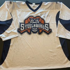 Autographed Defunct Youngstown Steelhounds NHL Minor HOCKEY JERSEY Huge Patch