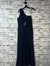 NWT! Adrianna Papell One Shoulder Chiffon Gown Midnight Blue Size 12 $139