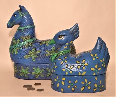 1966 HONG HORIZONS vtg bitossi blue roman horse chicken bird box pop mod art