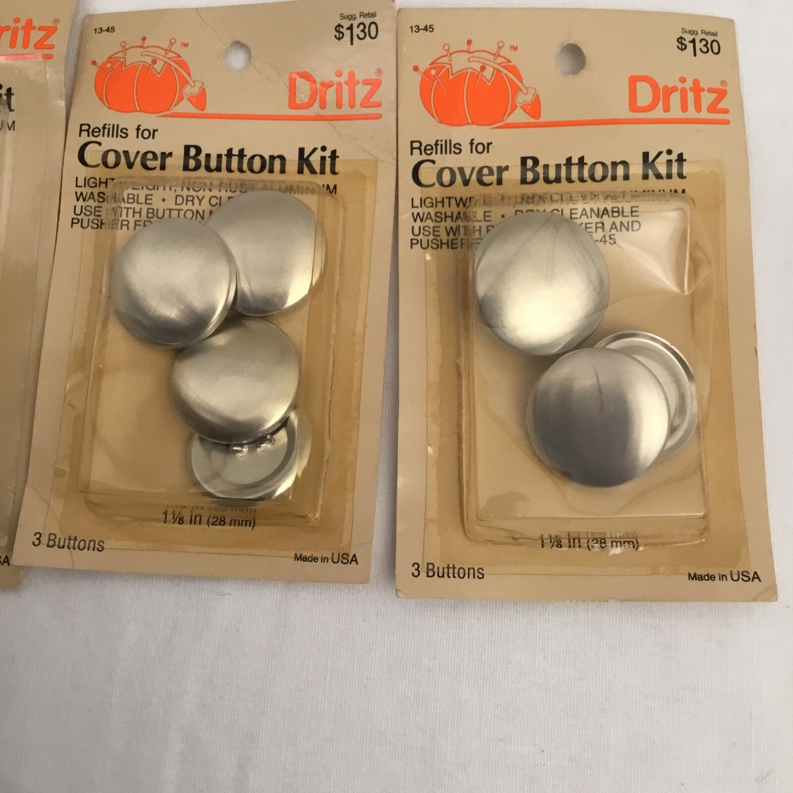 Cover Button Kit #14 And 2 Refills 1 1/8"  Aluminum 9 Total Buttons NEW SEALED!