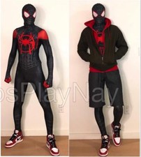 Miles Morales Into Spider Verse Cosplay Costume Spiderman Zentai Suit Halloween