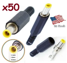 50-Pack 5.0x3.5mm/1.1mm Male Solder DC Power Barrel Tip Plug Straight Connectors