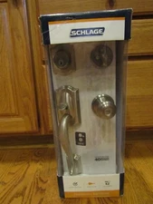 SCHLAGE CAMELOT OUTSIDE GEORGIAN KNOB ENTRY DOOR + DEAD BOLT LOCK SET - SATIN