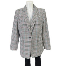Talbots Notched Collar Single Breasted Wool Blend Check Print Blazer size 12