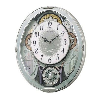 RHYTHM Wall Clock Radio Clock Analog Karakuri 30 Songs Melody Crystal Decoration