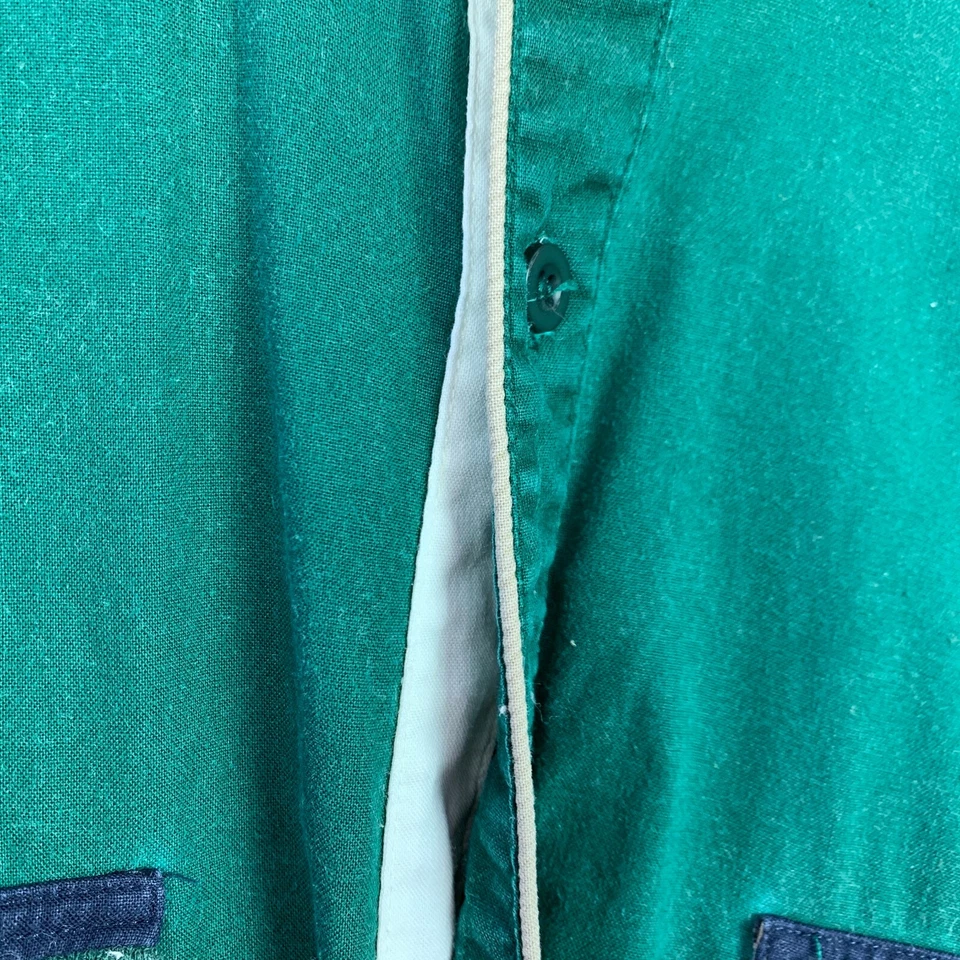 Винтажный Alexxus мандарин воротник зеленый синий Colorblock длинным рукавом рубашка большой - Изображение 4 из 4