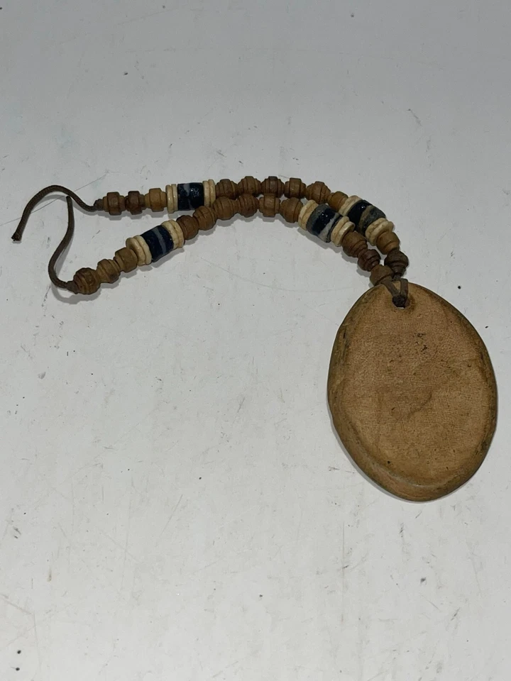 Leaf Imprint Oval Pendant Charm Ceramic Beaded Cords Double Strand 7.25" - Image 3 of 3