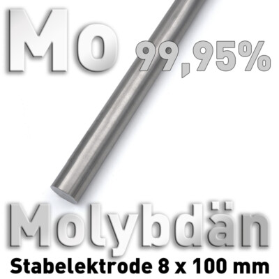 Molybdän 99,95% rein Element rund Stab Elektrode Metall 8 x 100 mm Anode Mo pure