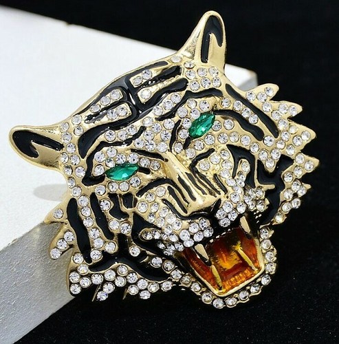 Big Roaring TIGER Zodiac Totem Rhinestone Betsey Johnson Necklace Pendant Brooch - Picture 2 of 6