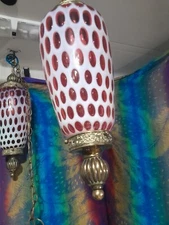 2 Cranberry Fenton coin dot lamps 1950s