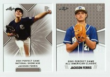 (2) JACKSON FERRIS 2021 LEAF PERFECT GAME 1ST EVER PRINTED ROOKIE CARD LOT! MINT