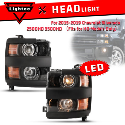 LED Projector Headlights For 2015-2019 Black Bezel Chevy Silverado 2500 3500 HD 