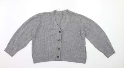 b.young Damen Strickjacke grau V-Ausschnitt Acrylmischung Größe XL