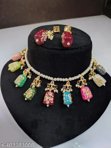 22K Gold Plated Jhumka Earrings Indian Bollywood Choker Necklace Bridal Jewelry