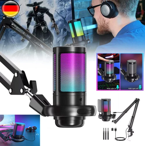 Gaming USB Mikrofon PC RGB Microphone Streaming Podcast Studio Kondensator Mic-