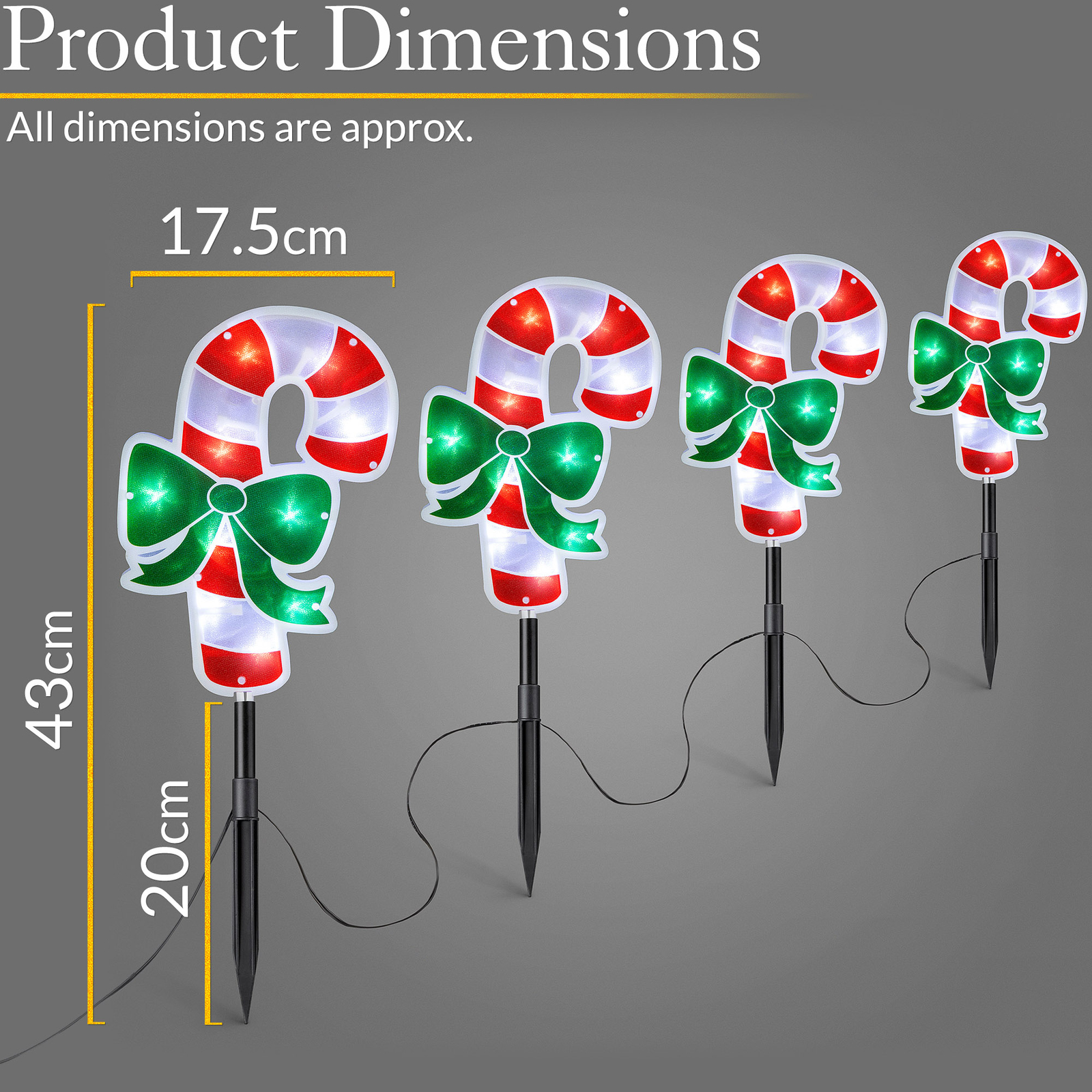 Candy Cane Christmas Lights Outdoor Path Decorations LED Battery