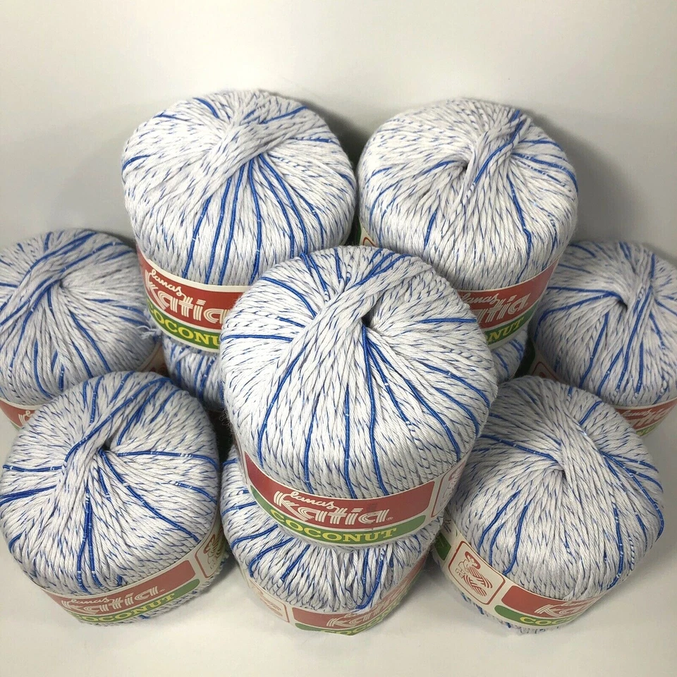 De Colección Lamas Katia Hilado Coco Acrílico Rayón Mezcla DK Azul Blanco 7711 Bolsa de 10 Foto 3 de 4