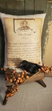HALLOWEEN EDGAR POE THE RAVEN 1845 PRIMITIVE VINTAGE STEAMPUNK VICTORIAN PILLOW