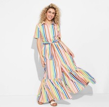 Pride Target Multi Color Striped Rainbow Short Sleeve Maxi Shirt Dress Adult XXL