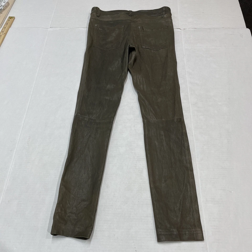 Alice + Olivia Womens 0 Lambs Leather Pants Leggings Skinny Olive Green - Image 3 of 4