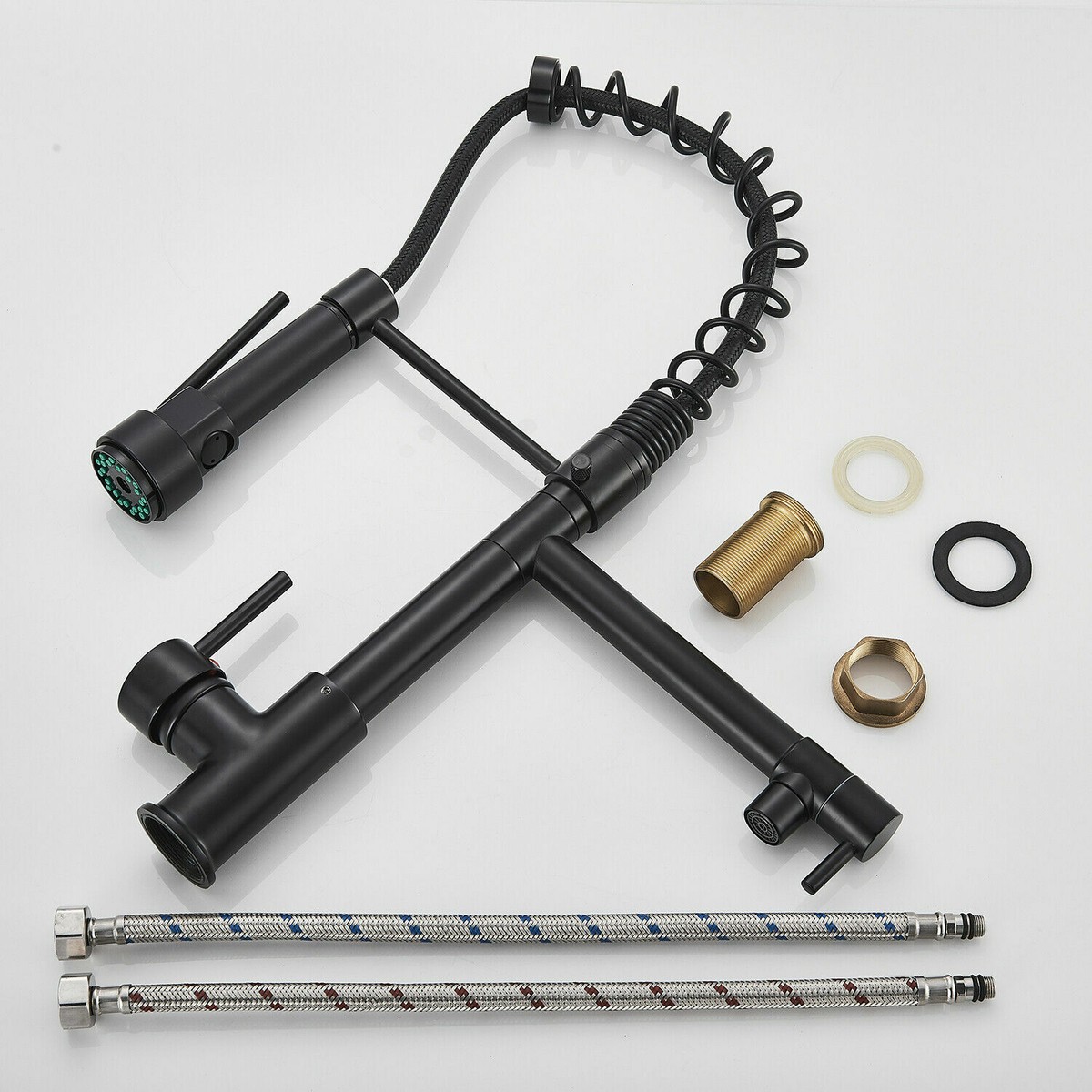 Rubinetto Cucina Nero Con Doccetta Estraibile - Miscelatore A Parete Ottone - Foto 6