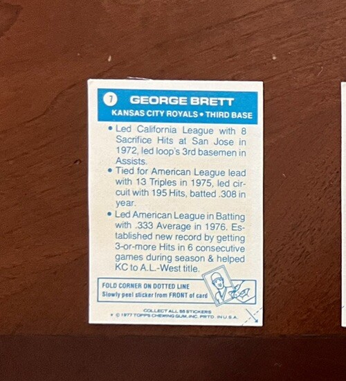 1977 Topps Cloth Stickers #7 George Brett | eBay