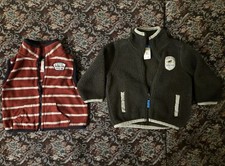 2, Size 6 Months Baby Boy Jacket Coat Red Gray Striped Vest Fleece Zippered...