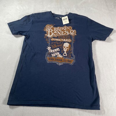 Lucky Brand Tee Shirt Womens Small Blue Original California Broken Bones Skull