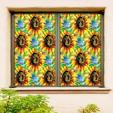 3D Sunflower O2393 Window Film Print Sticker Cling Stained Glass UV Block Fa