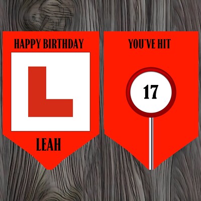 Personalised Learner Bunting , 17th Birthday Bunting , L Plates Decoration