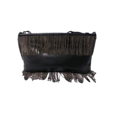 Vintage Franchi Fringe Evening Bag Clutch Purse Swinging Sixties Style Black
