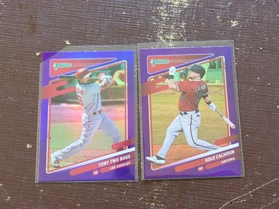 Two 2021 Donruss Purple Holo Parallesl #119 & #107 Kole Calhoun & Tony Two Bags