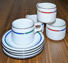 Studio Nova Vintage 1980s Color Rings Y2304 Cup & Saucer 4 Sets Dish/Micro Safe