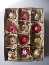 12 antique glass feather tree Xmas ornaments bells bumps indents