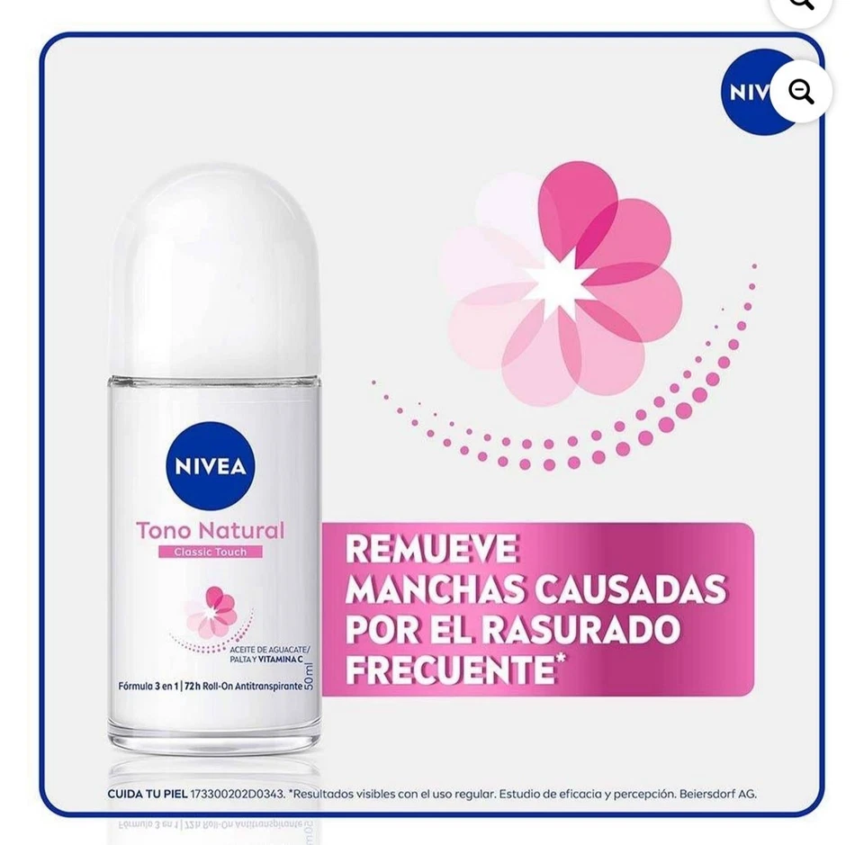 6 Pack Nivea Desodorante Deodor Aclarado Natural/Classic Touch Rollon 50ml - Image 3 of 3