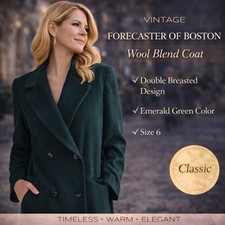 Forecaster of Boston Vintage Coat Wool Blend SZ6 Double Breasted Green Y2k