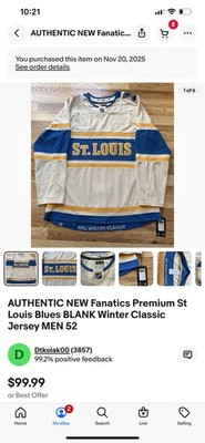 AUTHENTIC NEW Fanatics Premium St Louis Blues BLANK Winter Classic Jersey MEN 52