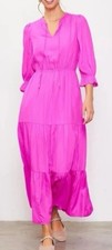 SKIES ARE BLUE Dress Emery Ruffle Tiered Flowy Maxi Hot Pink boho medium