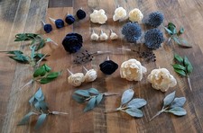 Dusty Blue Cake Flowers Navy Sola Wood DIY Wedding Decor Reusable Shower Topper