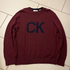 Calvin Klein Sweater Mens Large Maroon CK Logo Lightweight Knit Stretch Classic
