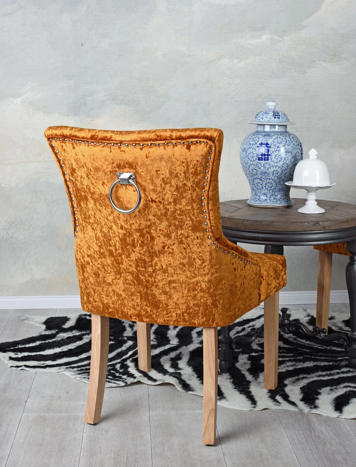 Esszimmerstuhl Samt Stuhl Senf Samtsessel Metallgriff Polsterstuhl Ringstuhl - Bild 4 von 4