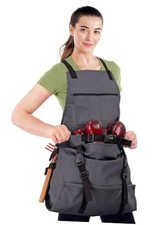 Gardening Apron   Harvest Pouch, Pockets, Loops, Cross-back Straps, Water Gray