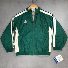 Vintage Adidas Jacket Boys M Green Lined Windbreaker 90s Y2K Hip Hop Kids NEW