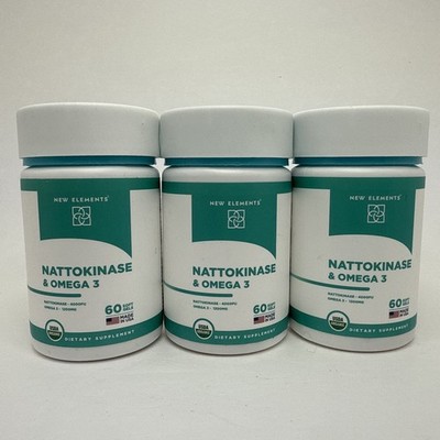 3 Nattokinase Supplement 4000 FU Organic w/Omega 3, 1200mg 60 Soft Gels Ea 09/26