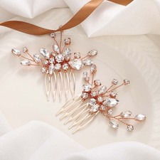 Unicra Bride Rose Gold Wedding Hair Comb Rhinestone Bridal Headpiece Sparkly ...